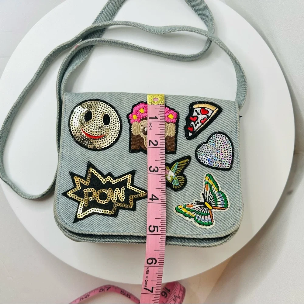 Women's Boho Hippie Colorful Denim Crossbody Shoulder Bag Patched Purse